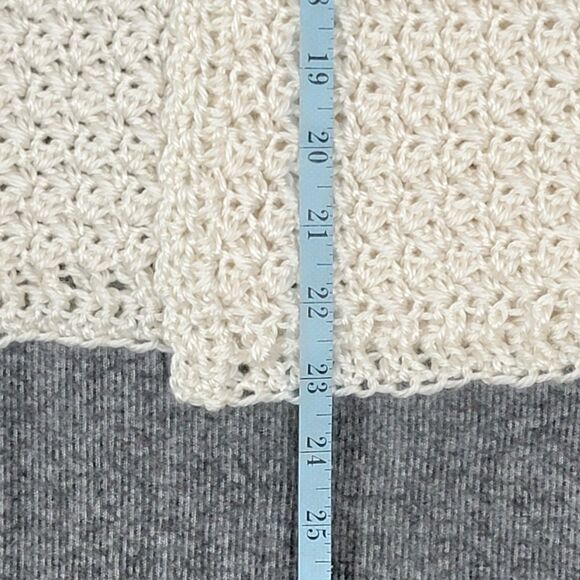 Hand Made Knit Sweater Vest Womens Small Ivory Crochet Open Front Cardigan - Picture 4 of 8